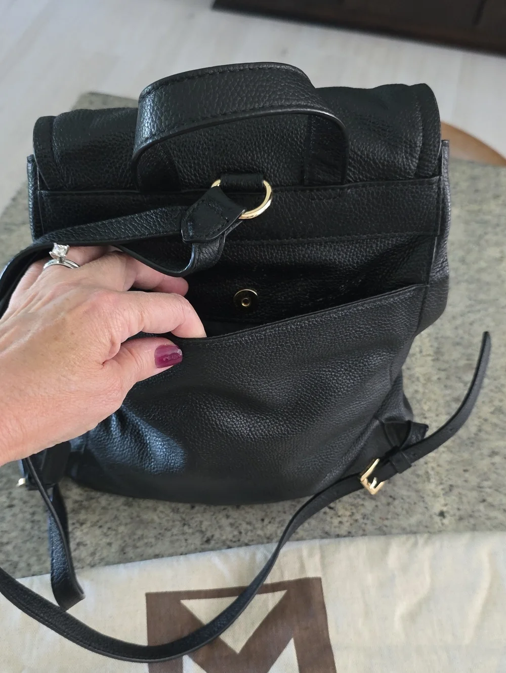 Michael Kors Black Pebble Leather Backpack with Gold Hardware